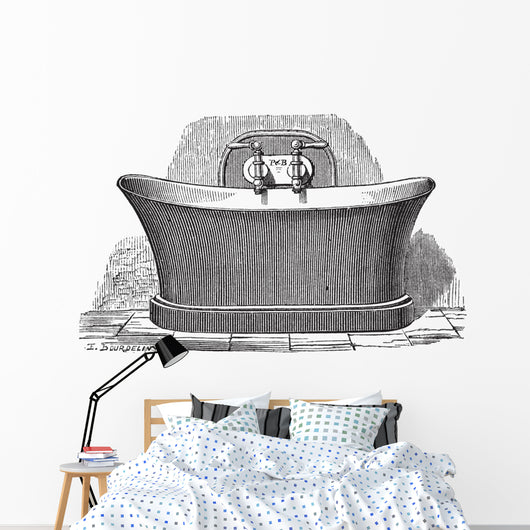 Copper Bathtub Vintage Engraving Wall Decal