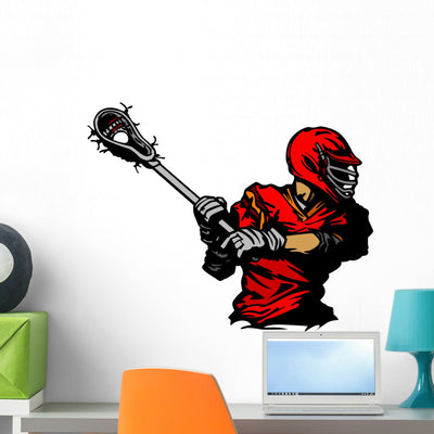 Lacrosse Player Cradling Ball Wall Decal shown on a wall