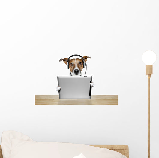 Dog With Headset And Tablet Wall Decal