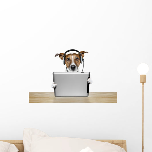 Dog With Headset And Tablet Wall Decal