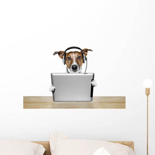 Dog With Headset And Tablet Wall Decal