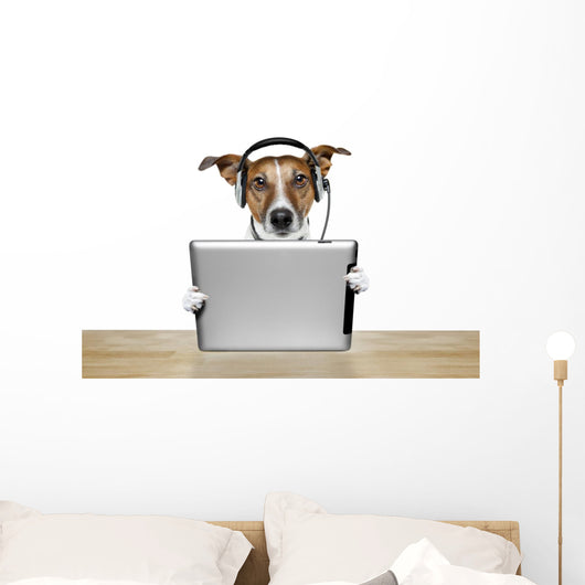 Dog With Headset And Tablet Wall Decal
