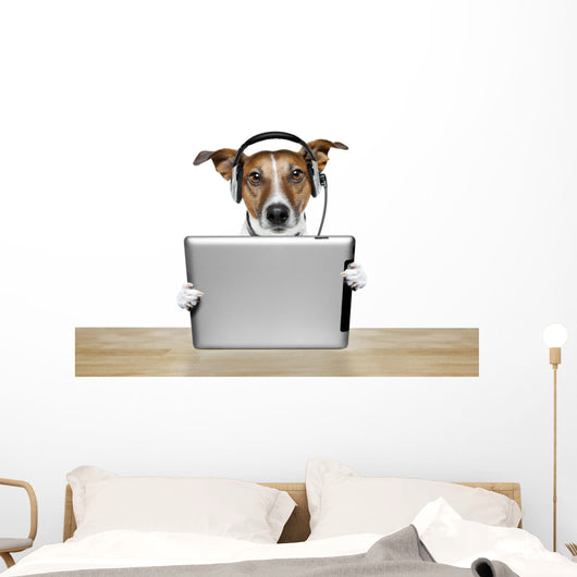 Dog With Headset And Tablet Wall Decal