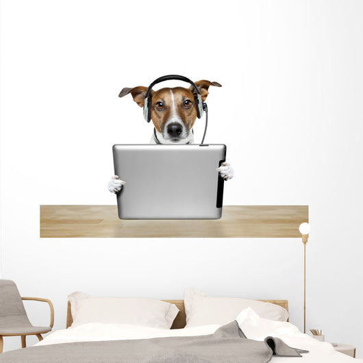 Dog With Headset And Tablet Wall Decal