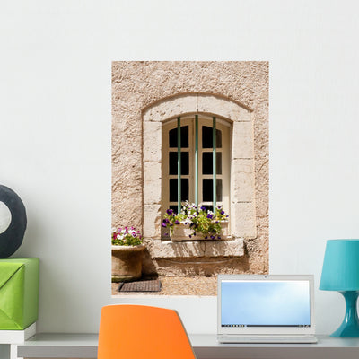 Stone French Window Wall Decal shown on a wall