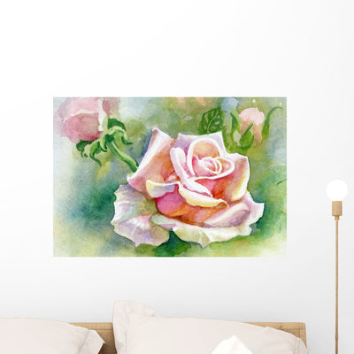 Watercolor Flower-Rose Wall Decal shown on a wall