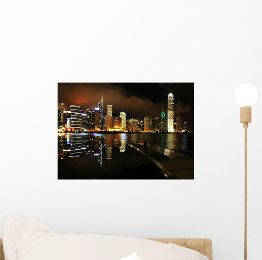 Hong Kong Skyline Night Reflected Wall Decal
