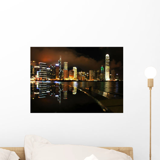 Hong Kong Skyline Night Reflected Wall Decal
