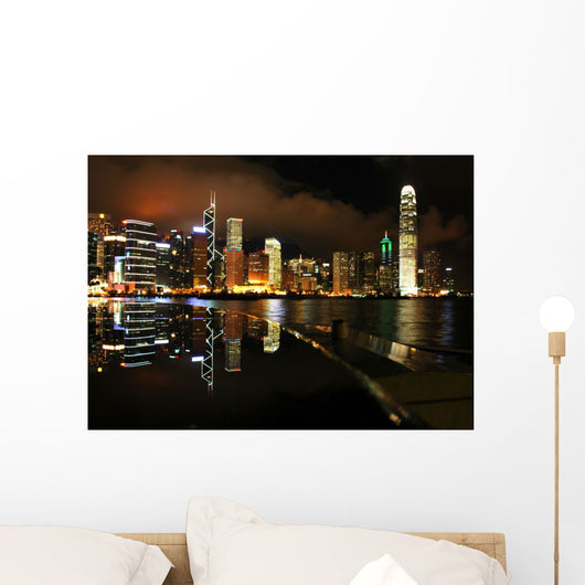 Hong Kong Skyline Night Reflected Wall Decal