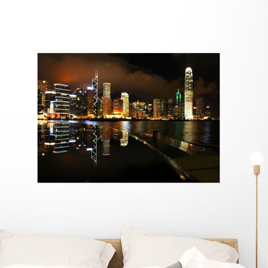 Hong Kong Skyline Night Reflected Wall Decal