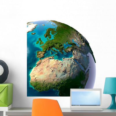 Realistic Planet Earth with Wall Decal shown on a wall