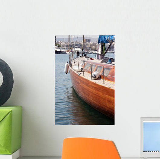 detail from luxurius wooden sailing yacht at marina Wall Mural
