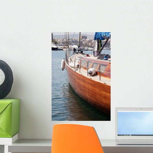 detail from luxurius wooden sailing yacht at marina Wall Mural