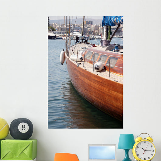 detail from luxurius wooden sailing yacht at marina Wall Mural