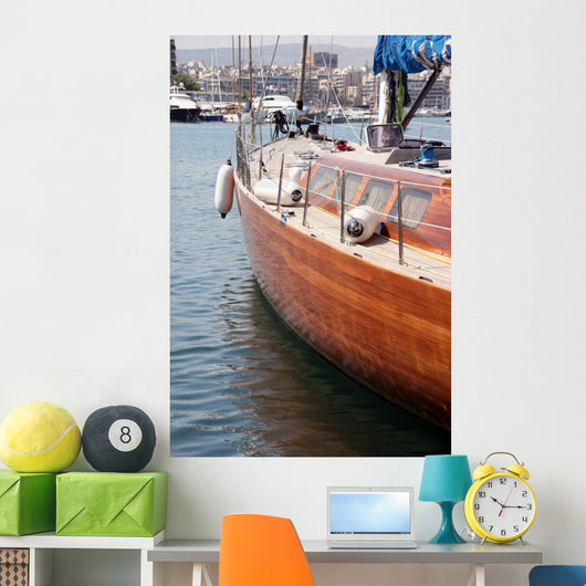 detail from luxurius wooden sailing yacht at marina Wall Mural
