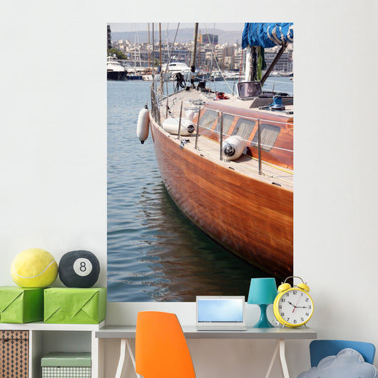 detail from luxurius wooden sailing yacht at marina Wall Mural