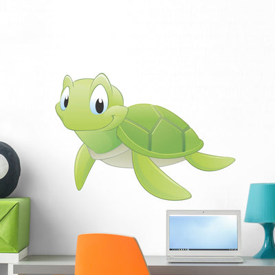 Cartoon Turtle Wall Decal shown on a wall
