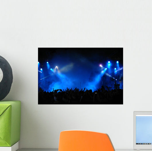 Cheering crowd at concert, musicians on the stage Wall Mural