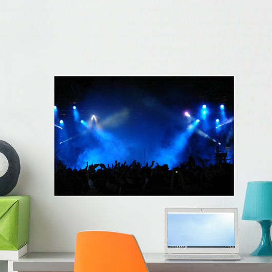 Cheering crowd at concert, musicians on the stage Wall Mural
