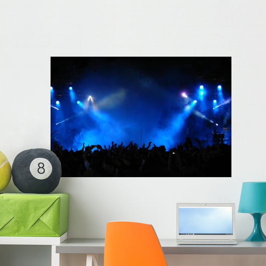 Cheering crowd at concert, musicians on the stage Wall Mural