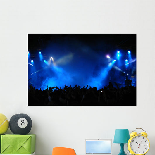 Cheering crowd at concert, musicians on the stage Wall Mural