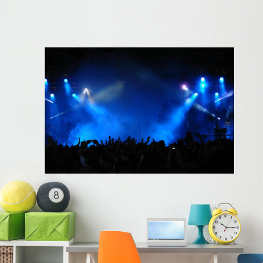 Cheering crowd at concert, musicians on the stage Wall Mural