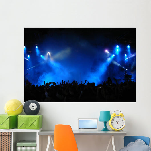 Cheering crowd at concert, musicians on the stage Wall Mural