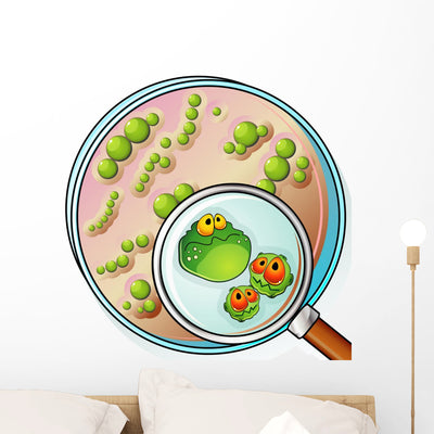 Petri Plate and Magnifier Wall Decal shown on a wall