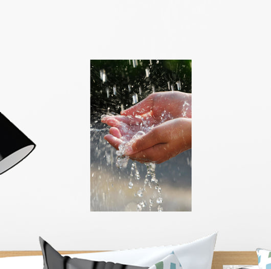 Hands catching clean water close up. Environmental concept. Wall Mural