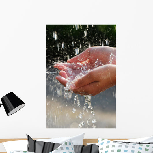 Hands catching clean water close up. Environmental concept. Wall Mural