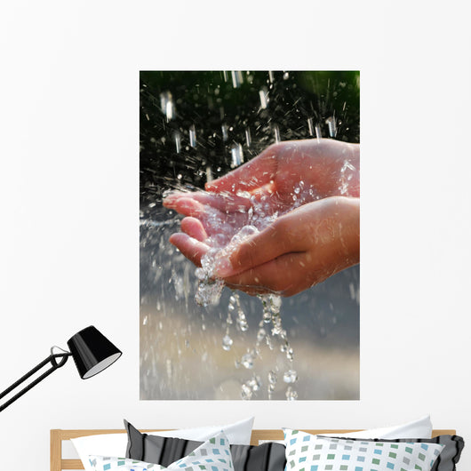 Hands catching clean water close up. Environmental concept. Wall Mural