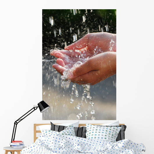 Hands catching clean water close up. Environmental concept. Wall Mural