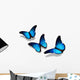 Three Blue Butterflies Flying Isolated on White Wall Decal
