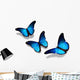 Three Blue Butterflies Flying Isolated on White Wall Decal