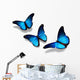 Three Blue Butterflies Flying Isolated on White Wall Decal