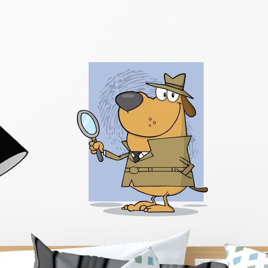 Detective Dog Holding Magnifying Wall Mural