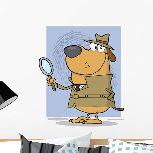 Detective Dog Holding Magnifying Wall Mural