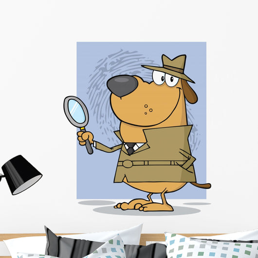Detective Dog Holding Magnifying Wall Mural