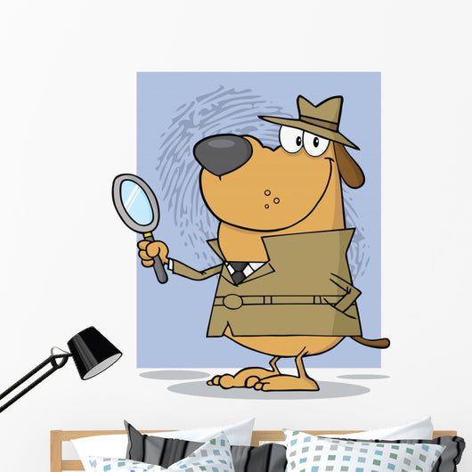 Detective Dog Holding Magnifying Wall Mural