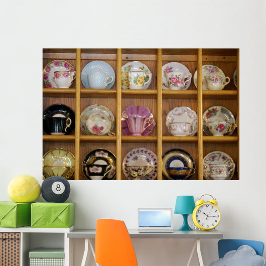 Shelves Fine China Cups Wall Mural