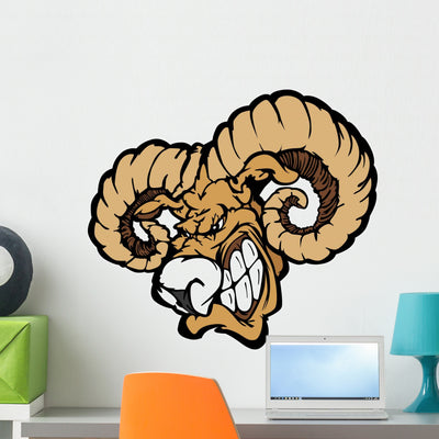Ram Mascot Cartoon Vector Wall Decal shown on a wall