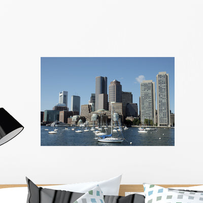 Boston Skyline Wall Mural shown on a wall