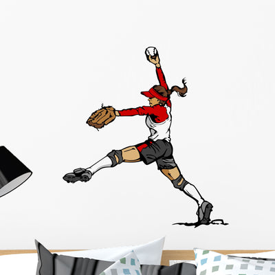 Fast Pitch Softball Pitcher Wall Decal shown on a wall