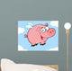 Happy Pig Flying in a Sky Wall Mural