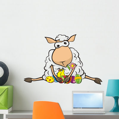 Surprised Sheep Happy Easter Wall Decal shown on a wall