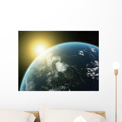 Sunset over Earth shown on a wall