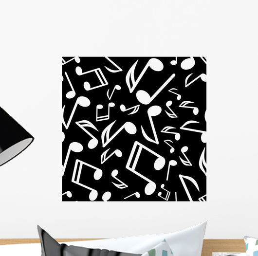 Vector white notes on a black background Wall Mural