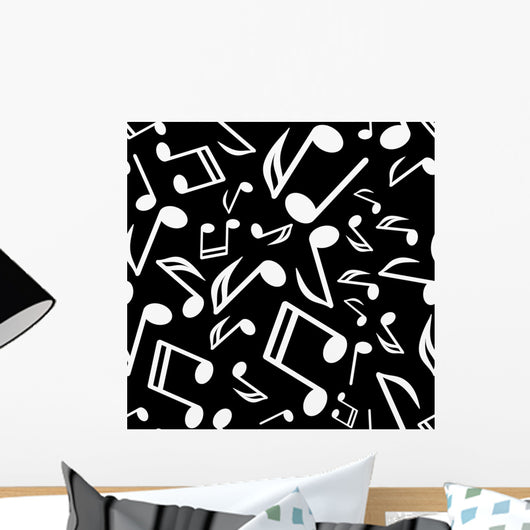 Vector white notes on a black background Wall Mural