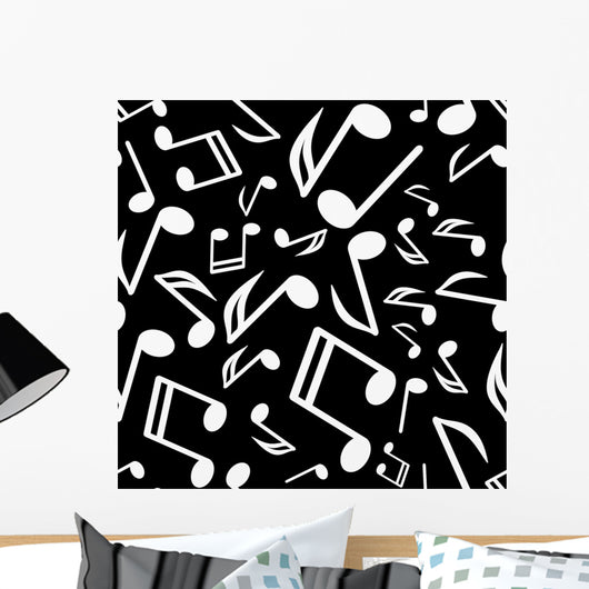 Vector white notes on a black background Wall Mural