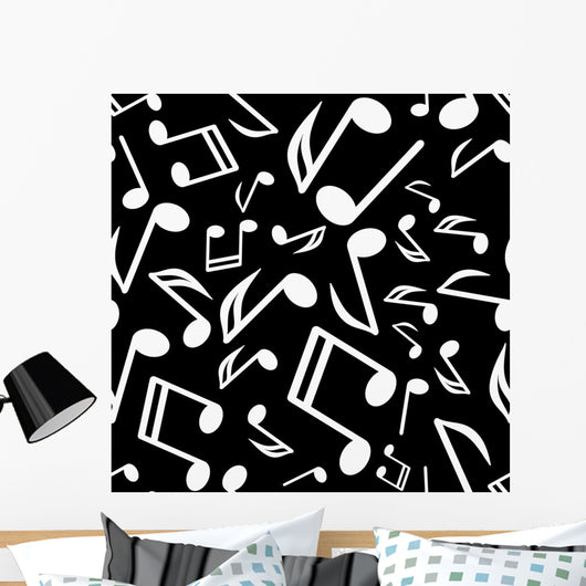 Vector white notes on a black background Wall Mural
